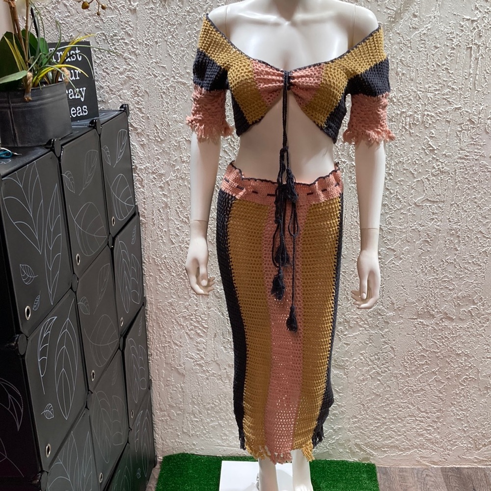 Multicolored Crochet Skirt Set